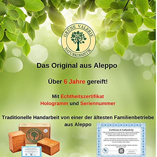 Grüne Valerie® Set de jabón original de Alepo 2 x 200g (400g) con 20%/80% de aceite de laurel/aceite de oliva, valor PH 8 Detox, hecho a mano, madurado durante 6 años