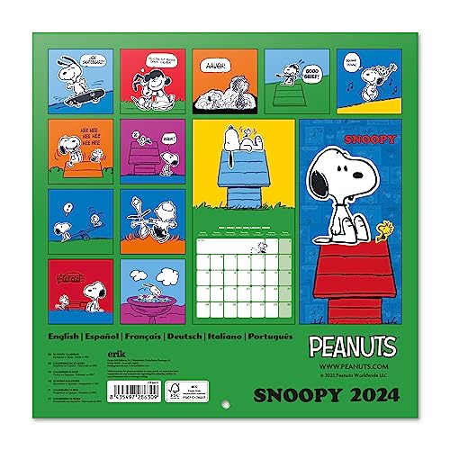 Grupo Erik Calendario 2024 pared Snoopy - Calendario pared 2024 - Planificador mensual 30x30 cm | Calendario Snoopy 2024