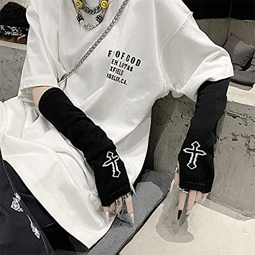 Guantes de mujer Manga de brazo gótica Cool Black Moon Cross Impreso Hip Hop Calentadores de brazo (Cross)