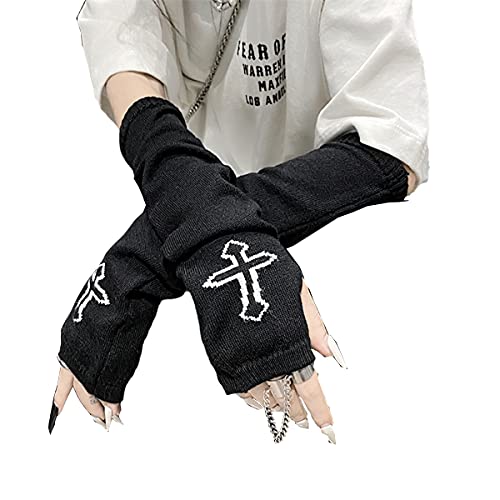Guantes de mujer Manga de brazo gótica Cool Black Moon Cross Impreso Hip Hop Calentadores de brazo (Cross)