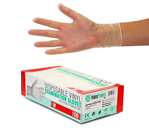 Guantes de vinilo 1000 pcs 10 cajas (M, Transparente), guantes de examen desechables, libres de látex y polvo, sanitarios para la limpieza de la cocina, no estéril