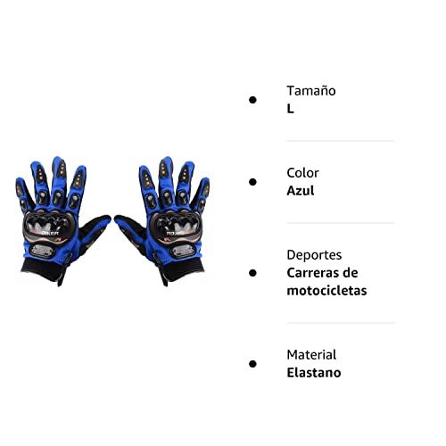 Guantes Talla L para Moto con PROTECCIÓN Baratos Motocross Motocicleta Quad Enduro (Azul)