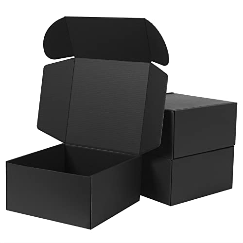GUOKOFF Cajas de Regalo Negra (10 Unidades), 20.3 x 20.3 x 10.2cm Caja de Regalo Kraft con Tapas, Cajas de Carton con Tapa para Envios de Paquete, Gift Boxes, Shipping Boxes