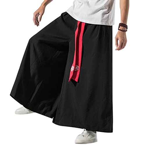 GURUNVANI Pantalones de pierna ancha para hombre, pantalones de yoga japoneses, pantalones holgados de hip hop, 23k90negro, Large