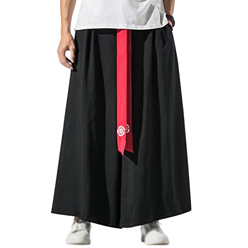 GURUNVANI Pantalones de pierna ancha para hombre, pantalones de yoga japoneses, pantalones holgados de hip hop, 23k90negro, Large