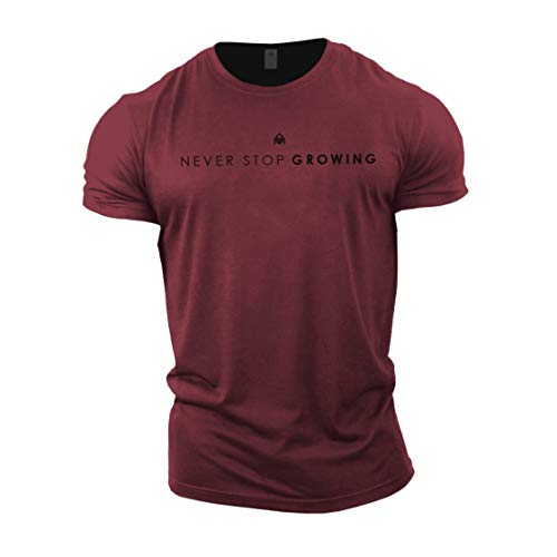 GYMTIER Camiseta de culturismo para hombre, nunca dejes de crecer, camiseta de entrenamiento de gimnasio, color granate, talla XL, rojo (Maroon), XL