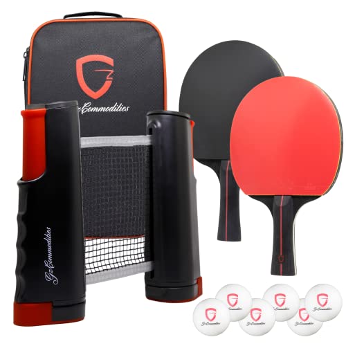 GzCommodities Ping Pong Set con Red portátil, 2 Raquetas de Tenis de Mesa, 6 Pelotas, 1 estuche para el Transporte