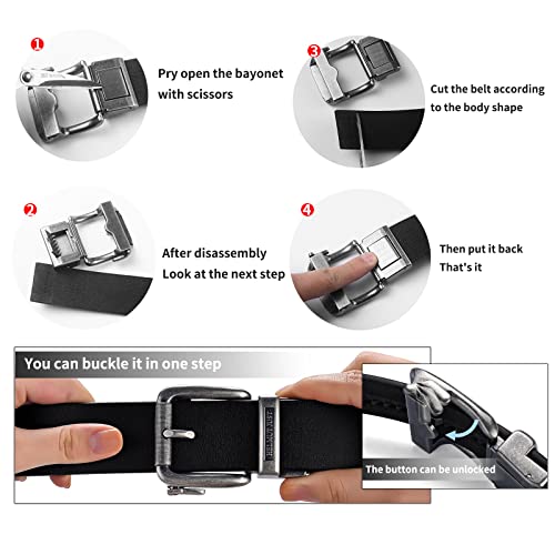 H HELMUT JUST Cinturón de Cuero para Hombres con Hebilla Automática Negra, tamaño de Cinturón de 37mm de Ancho Hecho a la Medida para Conjuntos de Pantalones Vaqueros