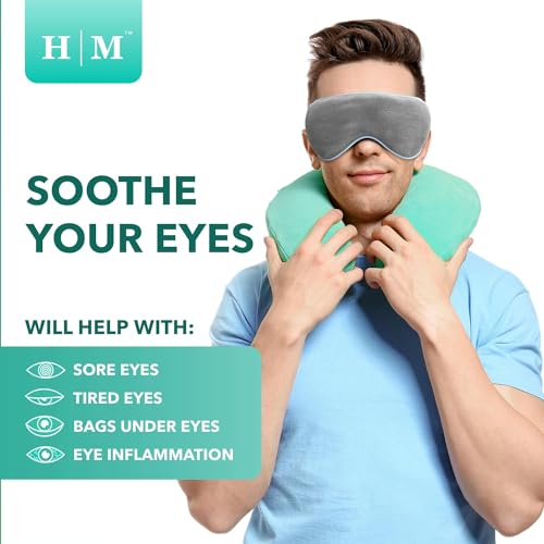 H M Hangover Mask Antifaz – Compresa Cálida para Ojos Secos, para Microondas – Blefaritis y Orzuelos – Incluye Correa Ajustable y Funda, moderna, gris.