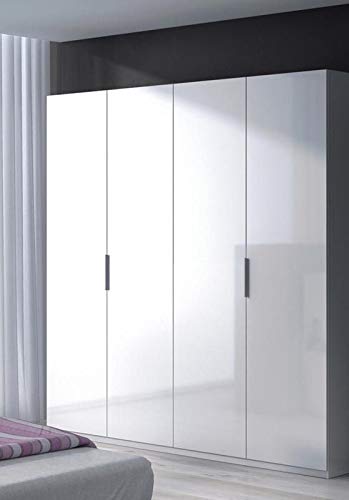 Habitdesign Armario 4 Puertas, Color Blanco Brillo, Medidas 200 cm (Alto) x 180 (Ancho) x 52 cm (Fondo)