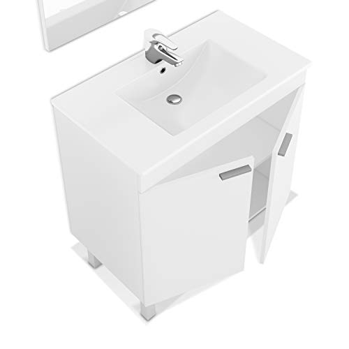 Habitdesign Mueble de Baño con 2 Puertas y Espejo, Modulo Baño, Modelo LC, Acabado en Blanco Brillo, Medidas: 80 cm (Ancho) x 80 cm (Alto) x 45 cm (Fondo)