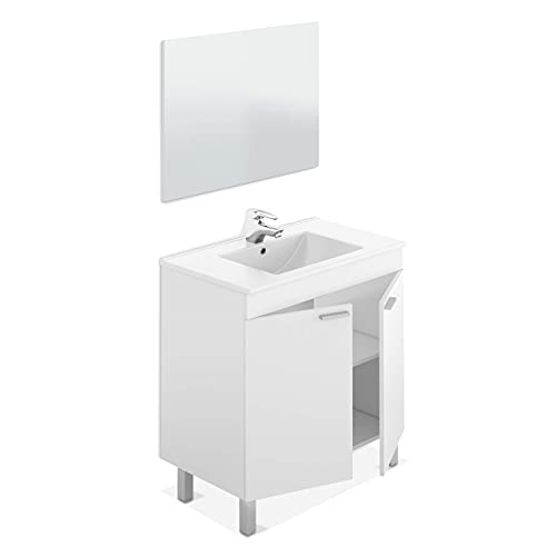 Habitdesign Mueble de Baño con 2 Puertas y Espejo, Modulo Baño, Modelo LC, Acabado en Blanco Brillo, Medidas: 80 cm (Ancho) x 80 cm (Alto) x 45 cm (Fondo)
