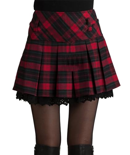 HAHAEMMA Mini Falda Mujer Plisada Escocesa Elegante Invierno Alta Cinturilla Elástica de Encaje Doble de la Colegiala (con Hermosa Cadena en la Cintura)