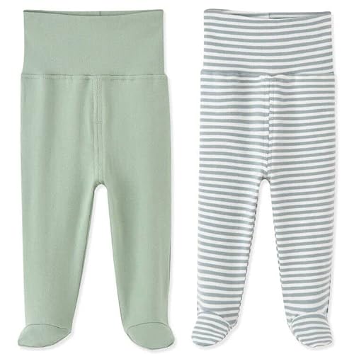 HahaNice Pantalones de bebé con pies, ropa para recién nacido, 12 meses, paquete de 2, verde, 6-12 Meses