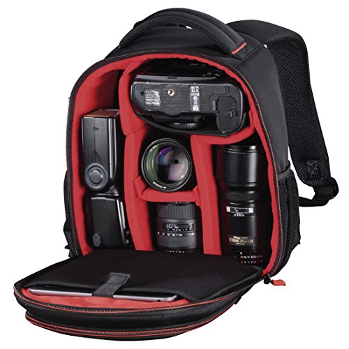 Hama Miami - Mochila para equipo fotográfico (Funda tipo mochila, Universal, Negro, Rojo), 00139856