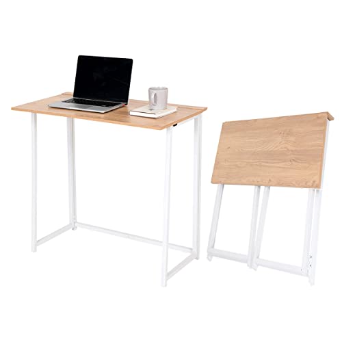 H&amp, H Happy Home HWT09-WEI Mesa plegable para oficina en casa, despacho, estudio, estructura de metal, color blanco