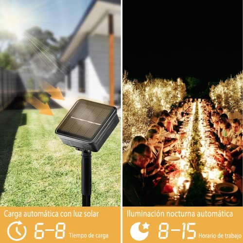 hangyiwei 【2 Packs】Luces Solares LED Exterior,17M 150LED Guirnaldas Luces, 8 Modos, a Prueba de Agua Cadena de Luces para Interior/Jardín/Fiesta/Festivales/Árbol