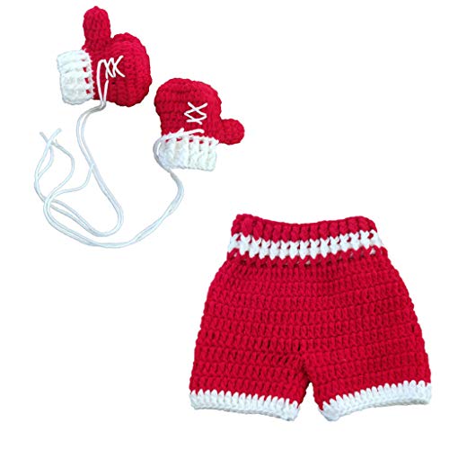 Haokaini fotografía recién nacida prop crochet bebé, regalo de baby shower, traje de pantalones de guantes de boxeo de punto