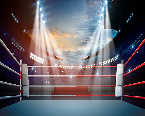 Haosphoto Telón de fondo de anillo de boxeo para fotografía de 7 x 5 pies, focos de escenario de partido de boxeo, interior, estadio, gimnasio, fondo para hombres, lucha, artes marciales, competición,