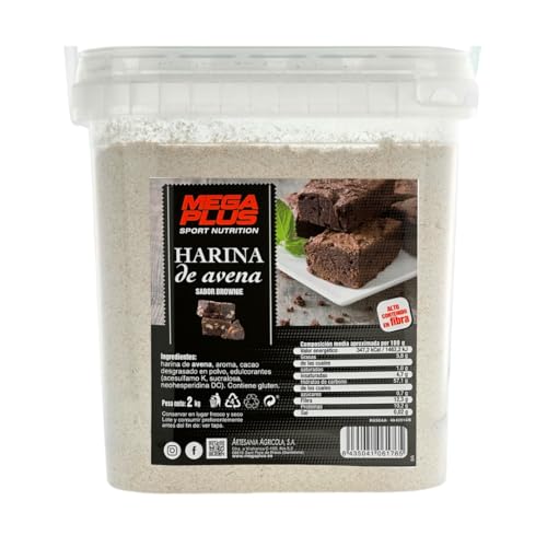 Harina de Avena Mega Plus 2kg: Energia Sostenida y Nutricion Completa para Deportistas con Carbohidratos, Proteínas y Vitaminas Esenciales, Sin Azucar Añadido, 6 Sabores (Brownie)