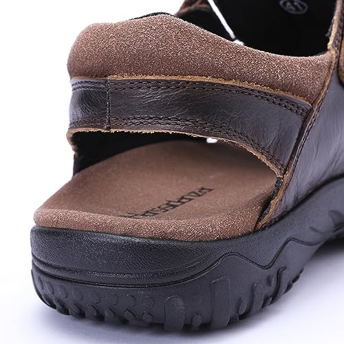 Harssidanzar Sandalias de senderismo para hombres,zapatos deportivos de senderismo al aire libre para pescadores de cuero con los dedos cerrados en cuero en verano KM226EU,Ensillar,Tamaño 43
