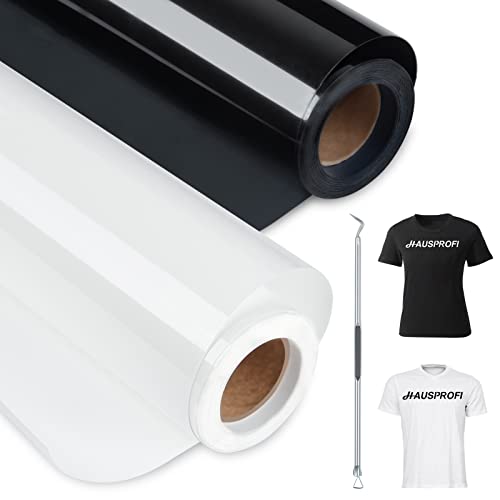 HAUSPROFI Vinilo Textil Termoadhesivo para Cricut Maker, 30.5CM*800CM Papel Transfer Fácil de Cortar para la Camiseta, Flexible, Fuerte Adherencia, con Ganchillo, Blanco y Negro