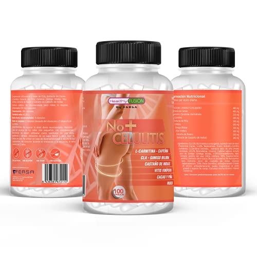 Healthy Fusion Potente Anticelulítico | Reductor Intensivo | Reafirma, tonifica y elimina celulitis y la piel de naranja | Lipólisis, L-Carnitina, CLA, Extracto de Cacao | 100 cápsulas