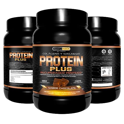 Healthy Fusion Protein Plus | Recuperador muscular a base de Proteína, Colágeno, L-Glutamina, Magnesio y Vitamina B6 | Acelera la recuperación muscular y aumenta la musculatura | Sabor chocolate 1kg