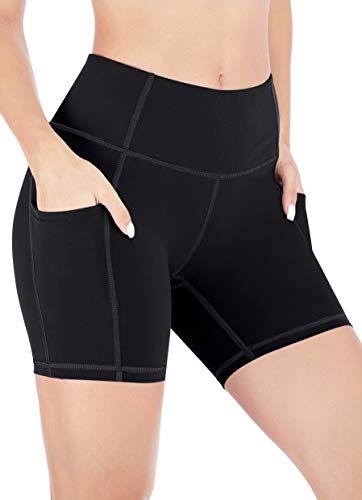 Heathyoga Leggings cortos para mujer, pantalones de yoga para mujer, con bolsillos, cintura alta, pantalones de yoga con bolsillos, leggings de entrenamiento, Nuevo negro, XS