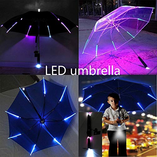 HeDIANz, paraguas LED creativo y colorido con luz LED, resistente al viento, sol, lluvia, protección nocturna, paraguas transparente transparente