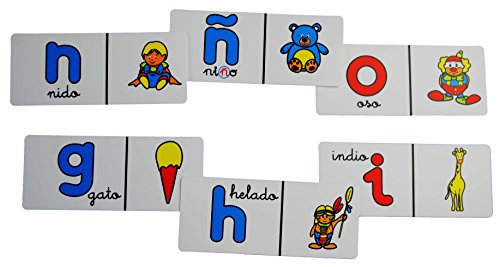 HenBea 837 - Domino Alfabeto Castellano, Domino Infantil para Niños, Juego de Mesa cuyos extremos de fichas son letras vs palabra que empieza por esa letra (CASTELLANO/ESPAÑOL)
