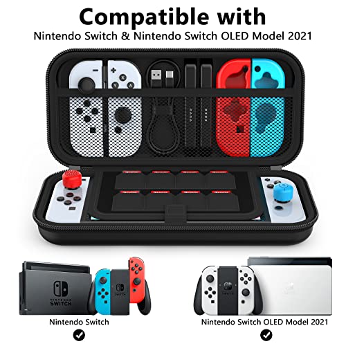 HEYSTOP Funda Compatible con Nintendo Switch y Switch OLED, Funda de Viaje para Nintendo Switch con Más Espacio de Almacenamiento para 8 Juegos, Funda para Nintendo Switch Console & Accesorios (Negro)
