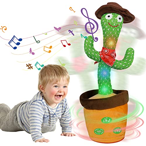 HICAS Cactus Bailarin Repite Español,Iluminación y Grabación,Juguete Cactus Educativo Interactivo,120 Canciones,Control de Volumen,Regalos Divertidos para Niños y Decoración