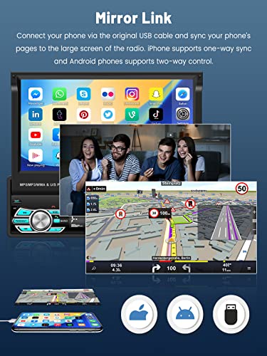 Hikity 7'' Touchscreen Autoradio 1 DIN con Inalámbrica Apple Carplay/Android Auto Radio Coche Bluetooth con HD Pantalla Táctil Mirror Link EQ FM Mic Control en el Volante+ Cámara de Marcha Atrás