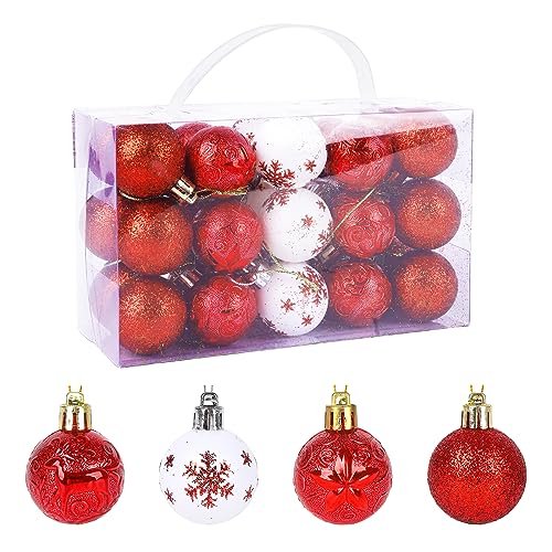 Hileyu 30 pcs árbol de Navidad Decoraciones Adornos Conjunto de Oro Bolas de Navidad inastillables Bolas de Navidad de Lujo Bolas de Navidad Decoraciones Colgantes para el árbol de Navidad (Rojo)