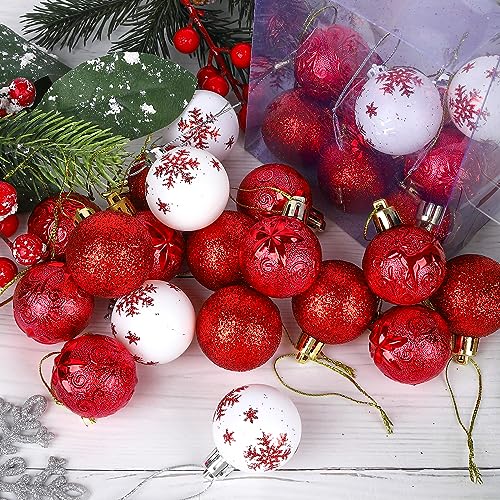 Hileyu 30 pcs árbol de Navidad Decoraciones Adornos Conjunto de Oro Bolas de Navidad inastillables Bolas de Navidad de Lujo Bolas de Navidad Decoraciones Colgantes para el árbol de Navidad (Rojo)
