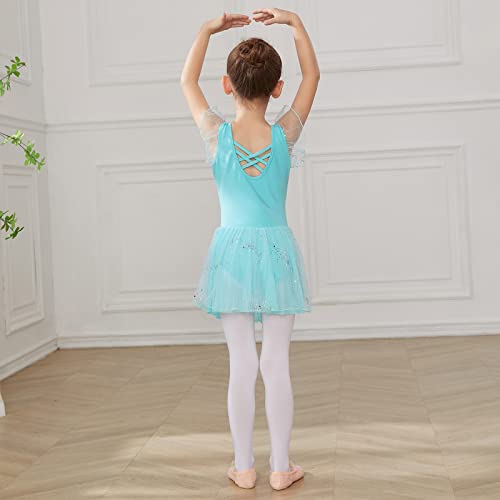 HIPPOSEUS Niña Maillot de Danza Lentejuelas Tutú Vestido de Ballet Gimnasia Leotardo Body Clásico para Niñas,Y05-Verde,10-11 Años