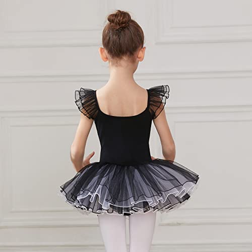 HIPPOSEUS Niña Maillot de Danza Tutú Vestido de Ballet Gimnasia Leotardo Body Clásico para Niñas Body Traje de Baile,Y04-Negro,2-3 Años