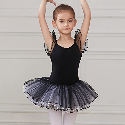 HIPPOSEUS Niña Maillot de Danza Tutú Vestido de Ballet Gimnasia Leotardo Body Clásico para Niñas Body Traje de Baile,Y04-Negro,8-9 Años