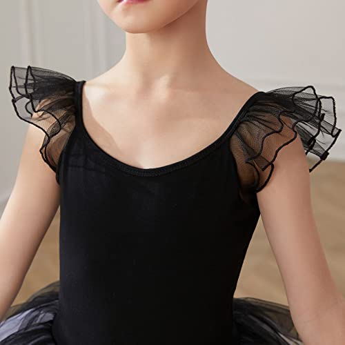 HIPPOSEUS Niña Maillot de Danza Tutú Vestido de Ballet Gimnasia Leotardo Body Clásico para Niñas Body Traje de Baile,Y04-Negro,8-9 Años