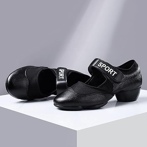 HIPPOSEUS Zapatos de Baile Latino Salsa y Bachata Mujer Entrenamiento Cerrados Zapatillas Sneakers Baile tacón bajo 4 cm Negro,Modelo 19-3,EU 37