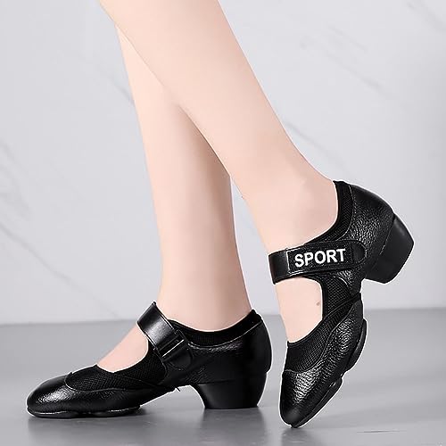 HIPPOSEUS Zapatos de Baile Latino Salsa y Bachata Mujer Entrenamiento Cerrados Zapatillas Sneakers Baile tacón bajo 4 cm Negro,Modelo 19-3,EU 37