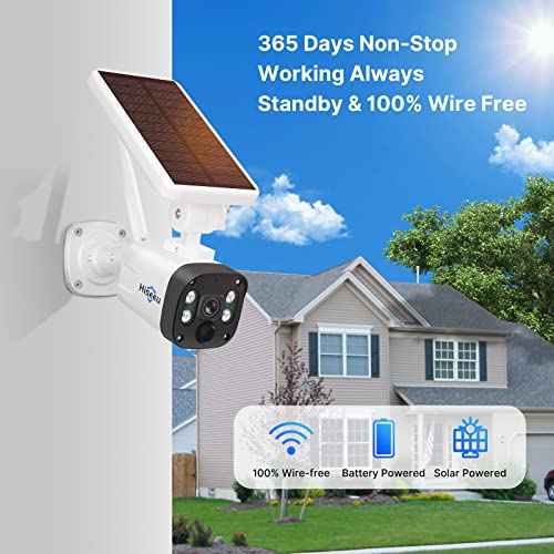 Hiseeu Kit de Cámara Vigilancia WiFi Exterior Solar con Batería Recargable, 3 Cámaras Kit de Seguridad con Estación de Base, Sistema de Vigilancia Visión Nocturna, IP66, Compatible con Alexa