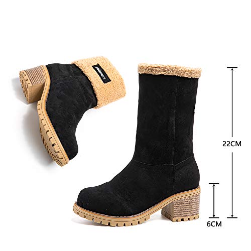 Hitmars Botas Mujer Invierno Forradas Cálidas Botines Ante Plataforma Zapatos Nieve Cómodos Casual Negro EU 38