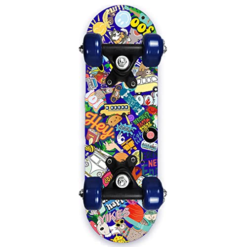 Hiwvwv Mini monopatín para Principiantes Cruiser Skateboard con gráficos geniales para niños pequeños de 3 a 6 años - Cubierta de Madera de Arce de 17 Pulgadas, Ruedas de 54 mm, liviano