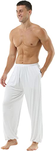 Hoerev Super Soft Modal Spandex Harem Pantalones De Pilates De Yoga，Blanco，XL