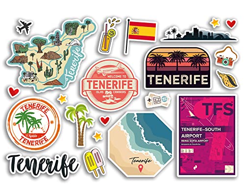 Hoja de pegatinas A5 Tenerife Monumentos de vinilo Pegatinas - España España Aeropuerto Sellos Skyline Bandera Mapa Viajes Vacaciones Scrapbooking Ciudad Equipaje #79137