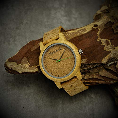 Holzwerk Germany® - Reloj de pulsera unisex para hombre con correa de corcho y esfera