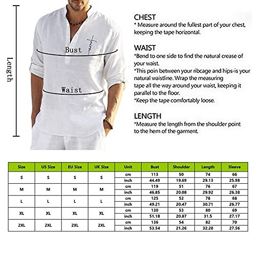 Hombre Shirt Camisa Lino Shirt Manga Larga de Algodón y Botón de Line Slim Fit Oficina Casa Viaje Caminar Primavera Verano Otoño Casual (L, Blanco)