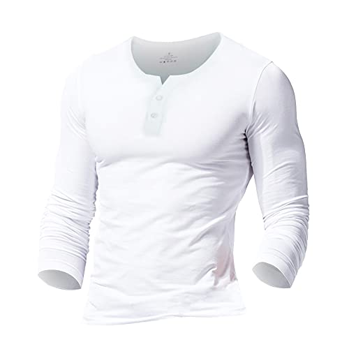 Hombres Casual Manga Corta Camiseta Soltero Botón Abertura Llano v Cuello Camisas Algodón Style B Blanco XL